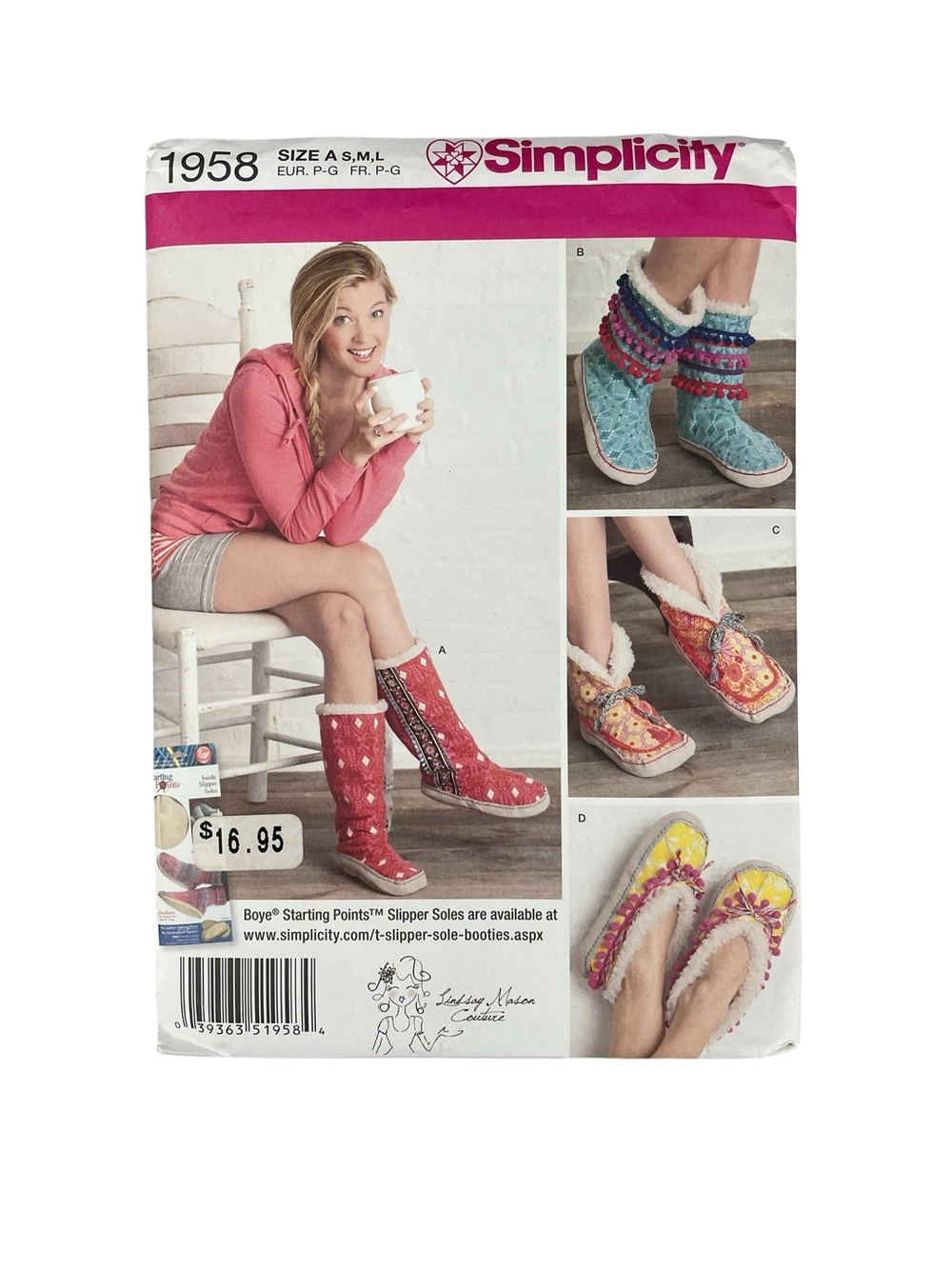 Simplicity Sewing Pattern 1958 New Slippers Boots Fleece Lined Size 5 - 10 1/2